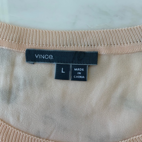 Vince Mixed Media Silk Blend Pale Pink Blouse - Picture 8 of 8